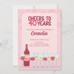 Saludos a 40 años de kawaii Invitación de cumpleañ