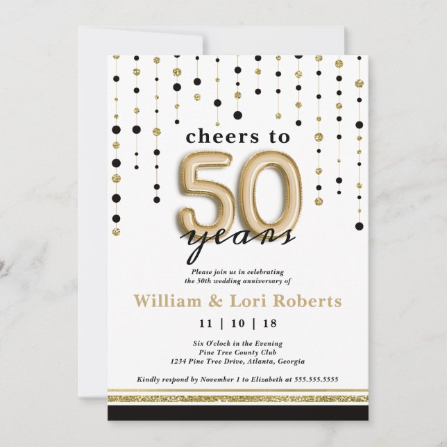 Saludos a 50 años, invitación a aniversario Boda (Anverso)