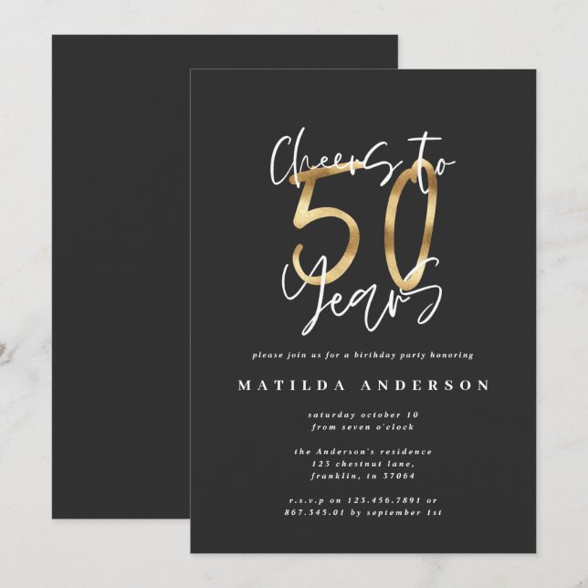 Saludos a 50 años negro y oro moderno elegante (Anverso / Reverso)