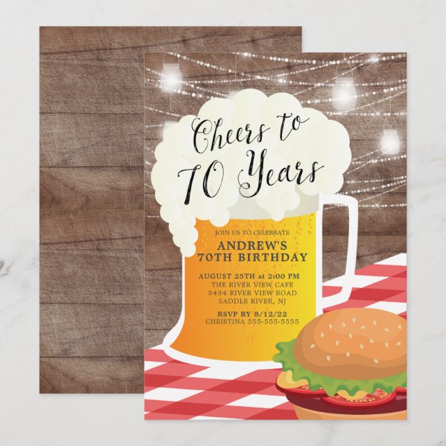 Saludos a 70 años 70ª invitación de cumpleaños (Anverso / Reverso)