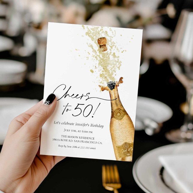 Saludos a la invitación a la foto por el 50 aniver (Elegant Black and Gold 50th Birthday)
