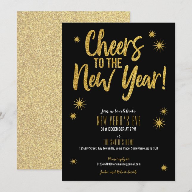 Saludos a la invitación de Año Nuevo Negro (Anverso / Reverso)