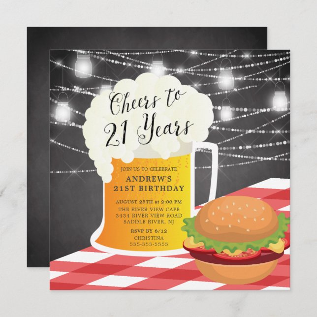 Saludos a la invitación de cumpleaños de 21 años (Anverso / Reverso)