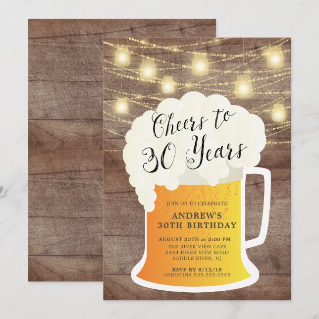 Saludos a la invitación de cumpleaños de 30 años (Anverso / Reverso)