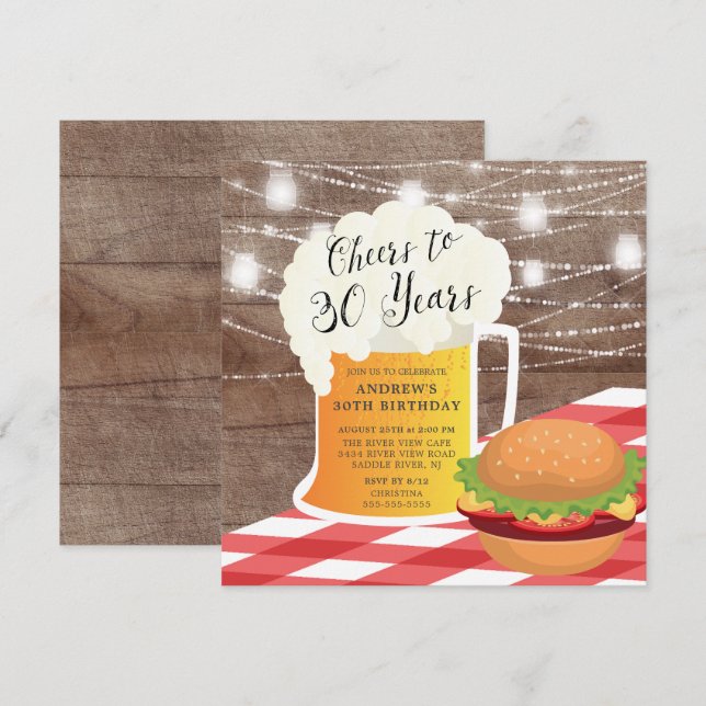 Saludos a la invitación de cumpleaños de 30 años (Anverso / Reverso)