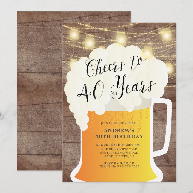 Saludos a la invitación de cumpleaños de 40 años (Anverso / Reverso)