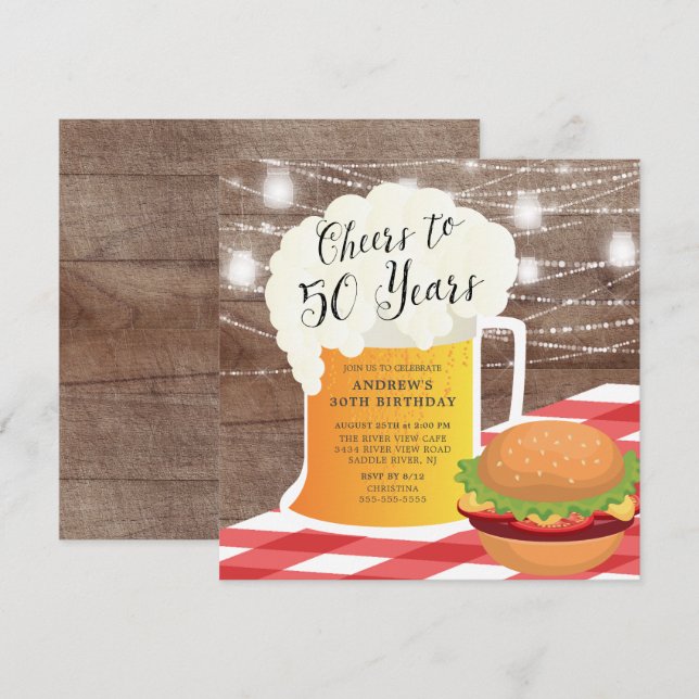 Saludos a la invitación de cumpleaños de 50 años (Anverso / Reverso)