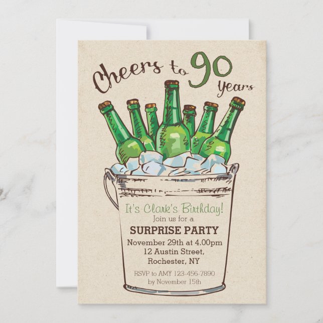 Saludos a la invitación de cumpleaños por 90 años (Anverso)