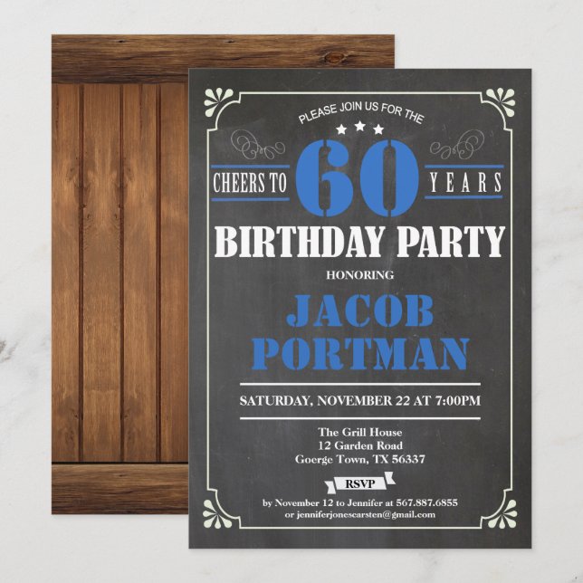 Saludos a la invitación por 60 años de cumpleaños. (Anverso / Reverso)