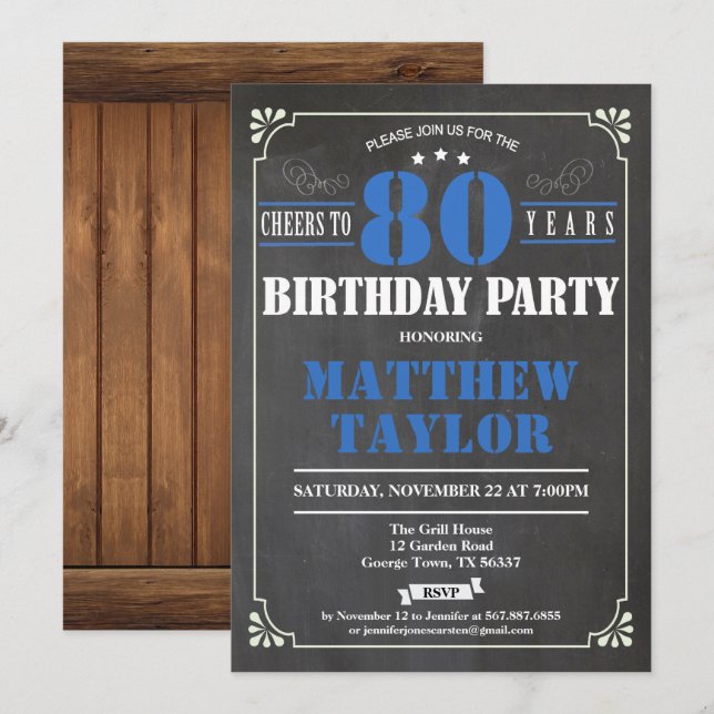 Saludos a la invitación por 80 años de cumpleaños. (Anverso / Reverso)