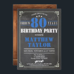 Saludos a la invitación por 80 años de cumpleaños.<br><div class="desc">Cualquier edad - usted puede editar el númeroVintage bar estilo chalkboard para adultos cumpleaños invitación de fiesta.
Perfecto para el rastreo de bar,  pub que salta celebración de cumpleaños para la sed treinta.
Color azul retro.
Más opciones de color en la tienda.</div>