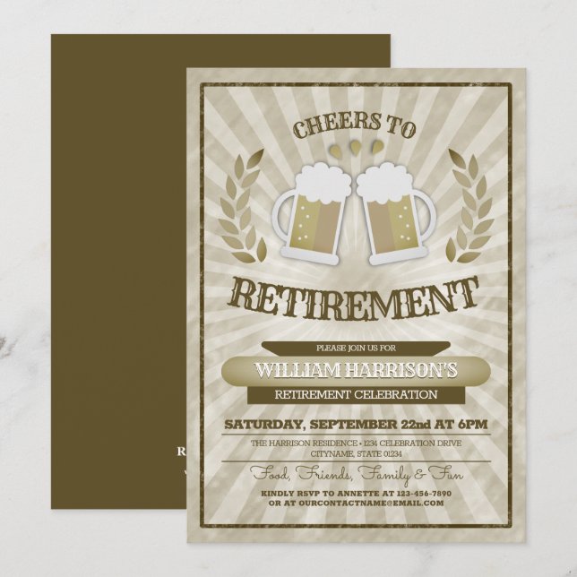 Saludos a las invitaciones a la fiesta de jubilaci (Anverso / Reverso)