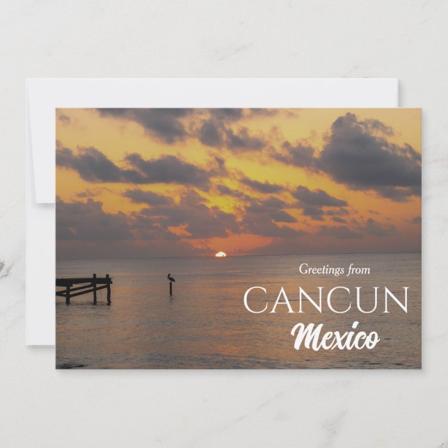 Saludos al atardecer desde la postal de Cancún Méx (Anverso)