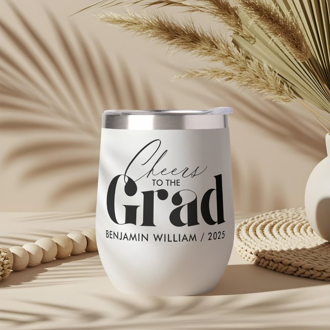 Saludos al Grad | Nombre mínimo de graduado de Per (Cheers to the Grad | Minimal Custom Graduate Name Thermal Wine Tumbler)