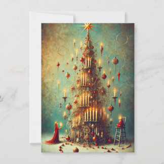 Saludos de árbol de Navidad dorado vintage