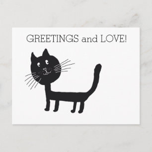 Saludos de gato negro y postal de amor
