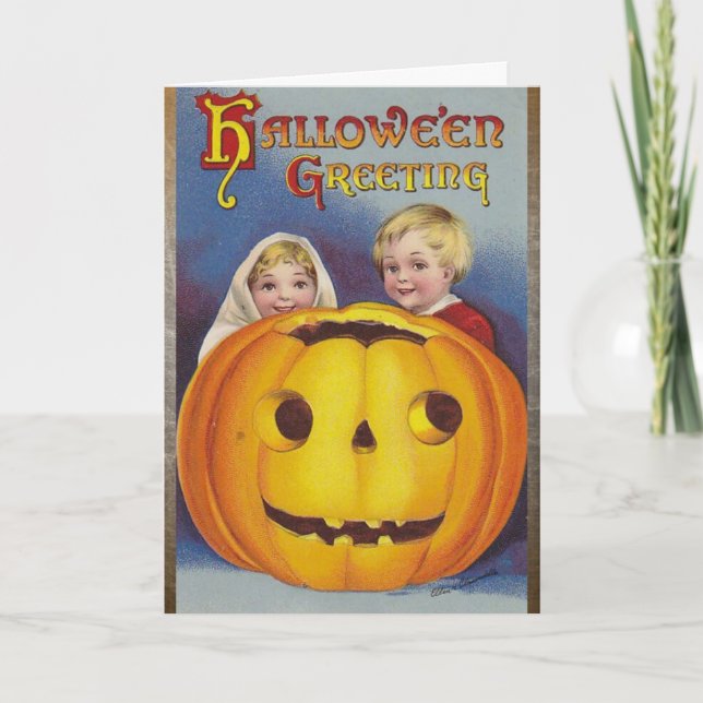 ¡Saludos de Halloween! Niños con tarjeta de calaba (Anverso)