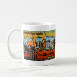 Saludos de la taza de la postal del vintage de