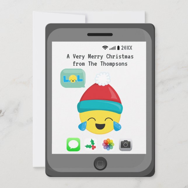 Saludos de Navidad felices con tema de Emoji (Anverso)