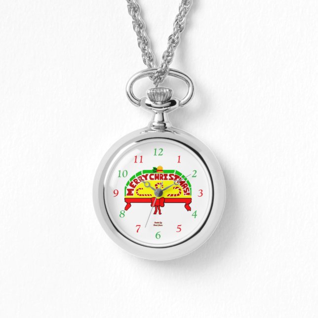 Saludos de Navidad Reloj de collar de plata (Anverso)