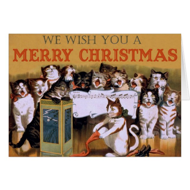 Saludos de Navidades de gatos canto vintage (Anverso (Horizontal))