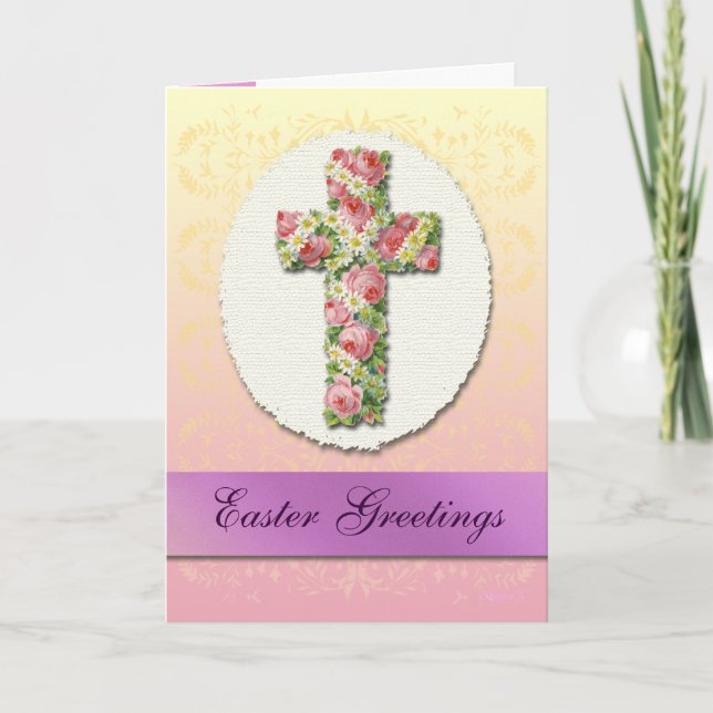 Saludos de Pascua Tarjeta de Arte Cruzado Floral (Anverso)