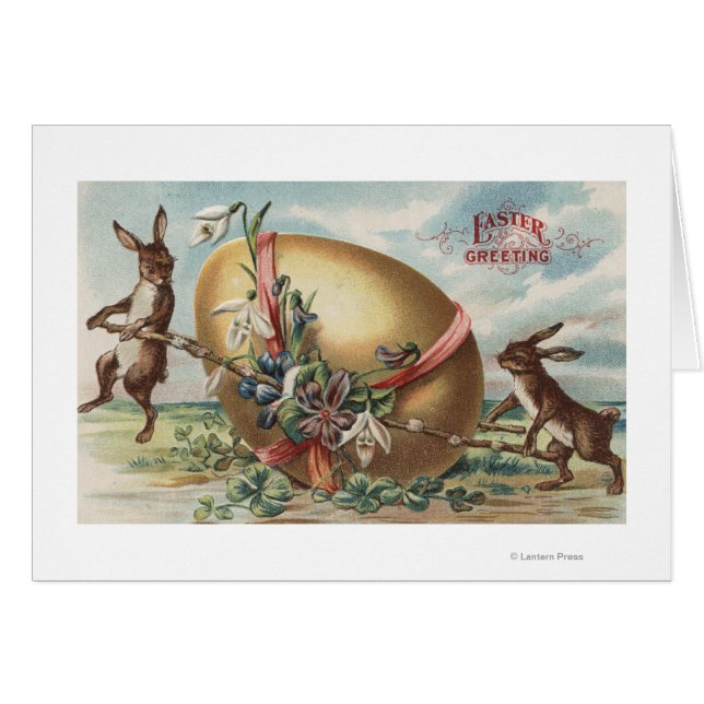 Saludos de PascuaConejos con Huevo Decorado (Anverso (Horizontal))