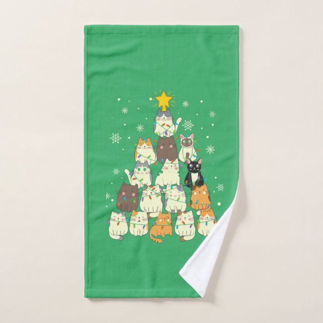 Saludos de temporada Árbol de Navidad Gato (Toalla de mano)