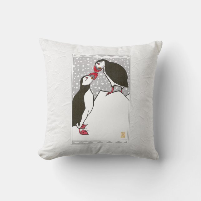 ¡Saludos de temporada! Cojín decorativo Puffins (Anverso)