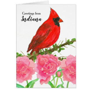 Saludos del Cardenal de Indiana Watercolor Bird