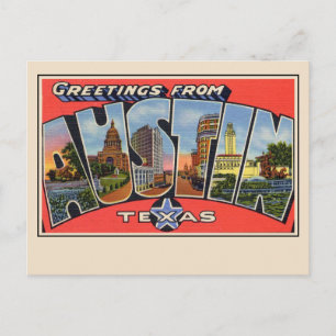 Saludos desde Austin Texas Tarjeta postal de letra