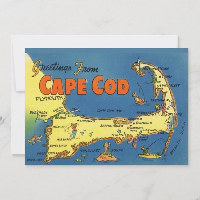 Saludos desde Cape Cod 5x7 Mapa Tarjeta Postal (Anverso)