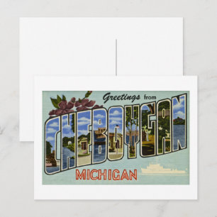 ¡Saludos desde Cheboygan Michigan! Postal