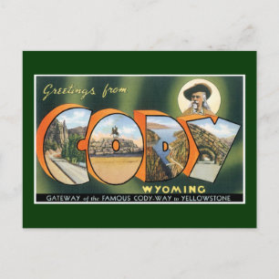 ¡Saludos desde Cody, Wyoming! Tarjeta postal de co