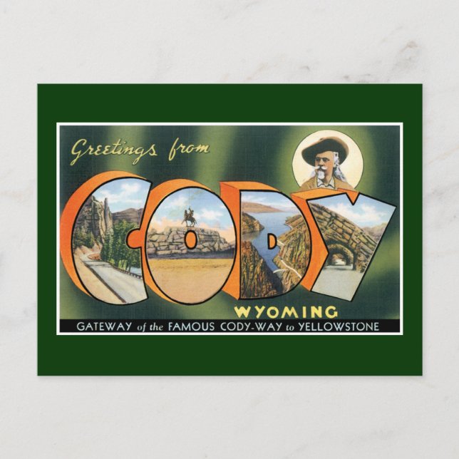¡Saludos desde Cody, Wyoming! Tarjeta postal de co (Anverso)