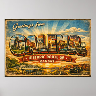 Saludos desde Galena Kansas Ruta 66 Póster