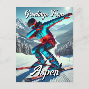 Saludos desde la postal Aspen Dabbing Snowboarder