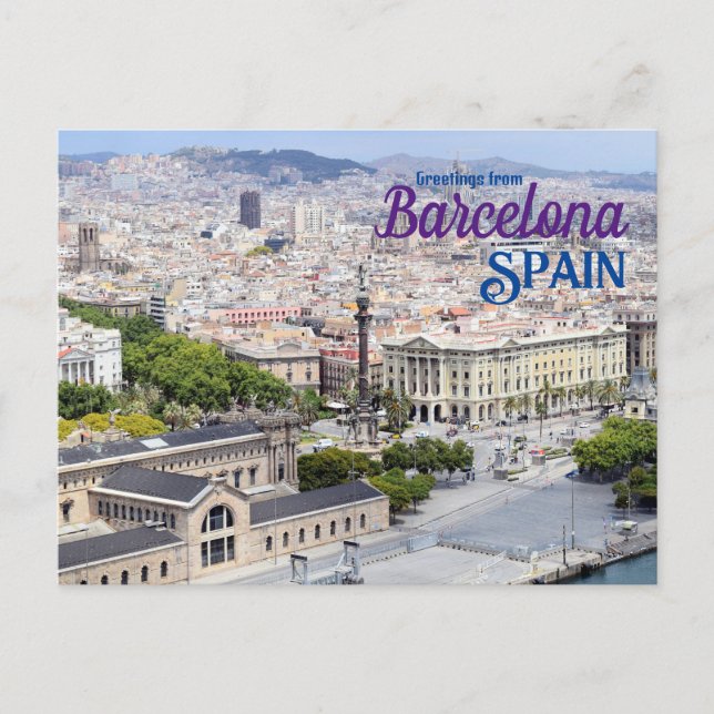 Saludos desde la postal de Barcelona España (Anverso)