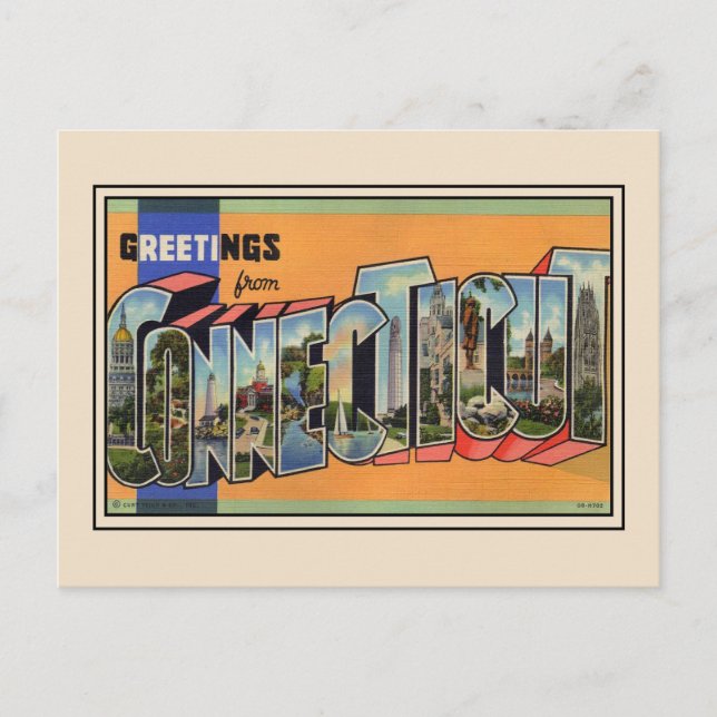 Saludos desde la postal de Connecticut Vintage (Anverso)