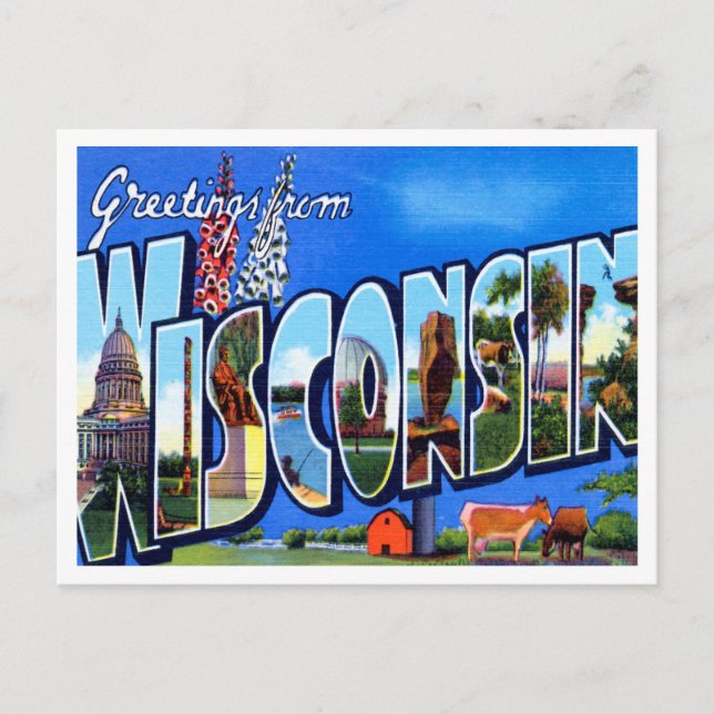 Saludos desde la postal de viaje de Wisconsin Vint (Anverso)