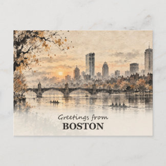Saludos desde la tarjeta postal Boston Ink Wash