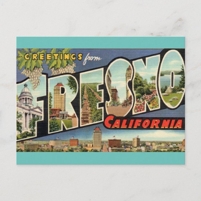 Saludos desde la tarjeta postal de viaje de Fresno (Anverso)