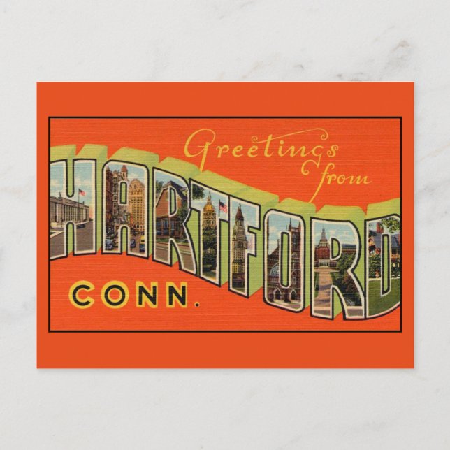 Saludos desde la tarjeta postal grande de Hartford (Anverso)