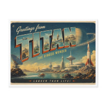 Saludos desde la tarjeta postal retro de ciencia f