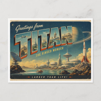 Saludos desde la tarjeta postal retro de ciencia f