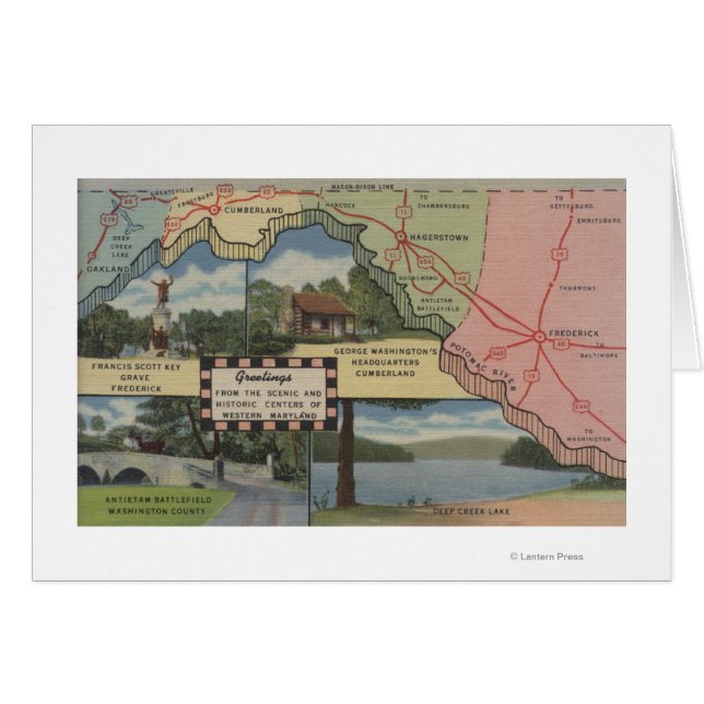 Saludos desde Maryland Occidental (Mapa detallado) (Anverso (Horizontal))