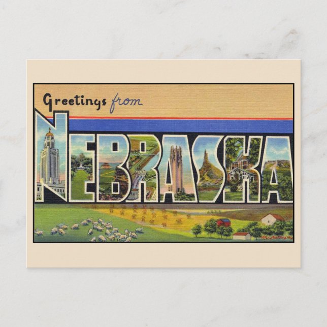 Saludos desde Nebraska Tarjeta postal de letra gra (Anverso)