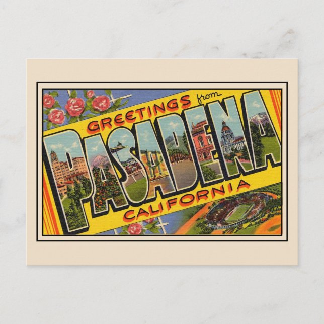 Saludos desde Pasadena Vintage Tarjeta Postal de B (Anverso)