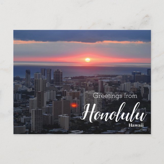 Saludos desde Postal de la puesta de sol de Honolu (Anverso)