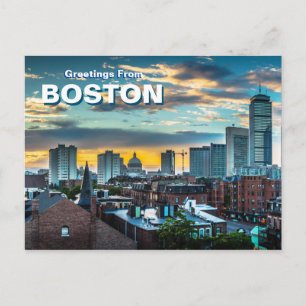 Saludos desde postal de la silueta urbana de Bosto